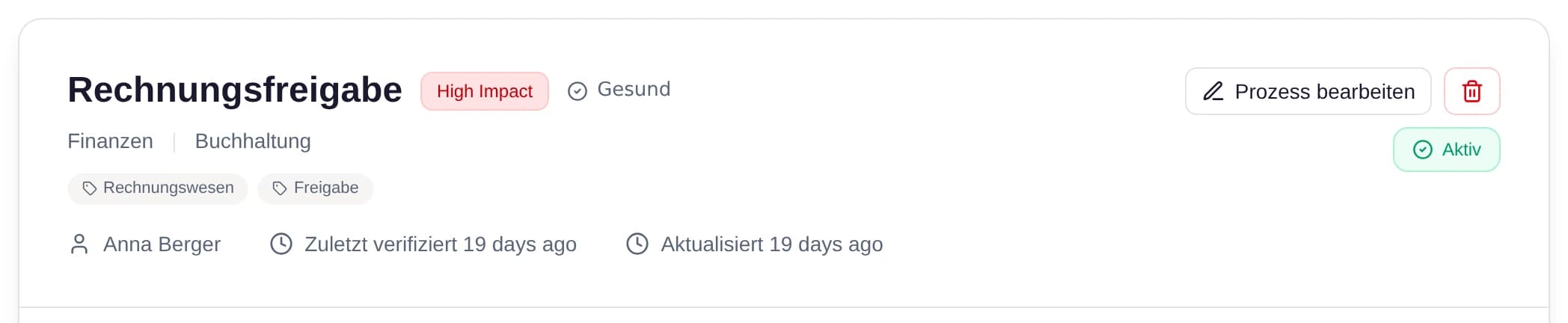Die Prozessbibliothek: alle Kernabläufe der Rolle an einem Ort, mit Prüfstatus.