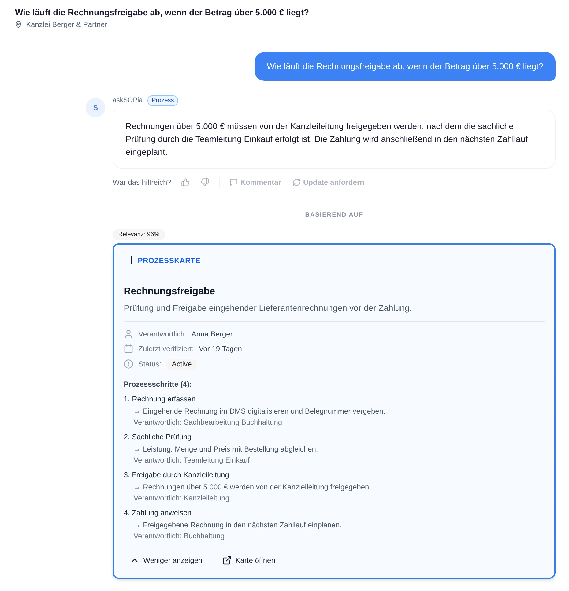 askSOPia chat with citations — cited answers from your knowledge base